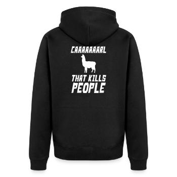 Carl Caaarl Hut LLama Lama Alpaka Kinder Geschenk - Unisex Premium Bio Zip Hoodie - Schwarz - Hinten - Nico (187cm)
