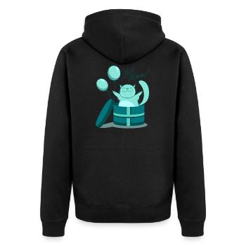 Überraschungskatze Luftballon Kiste Geschenk - Unisex Premium Bio Zip Hoodie - Schwarz - Hinten - Nico (187cm)