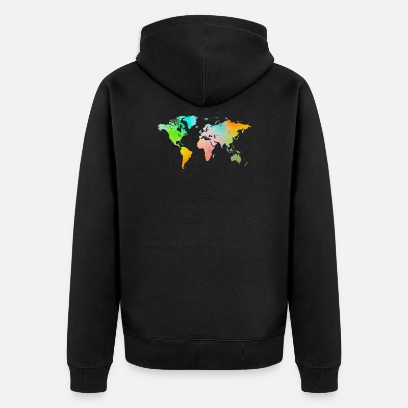 Spray Paint World Map - Unisex Premium Organic Zip Hoodie - black