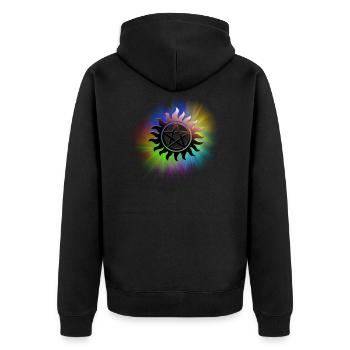ColorStarBurst - Unisex Premium Organic Zip Hoodie - black - Back - Nico (187cm)