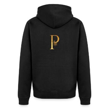 Initial letter P - Unisex Premium Organic Zip Hoodie - black - Back - Nico (187cm)