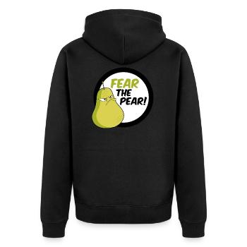 Vegan Böse Birne mit witzigem Spruch Fear the Pear - Unisex Premium Bio Zip Hoodie - Schwarz - Hinten - Nico (187cm)