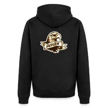 sachsen - Unisex Premium Bio Zip Hoodie - Schwarz - Hinten - Nico (187cm)