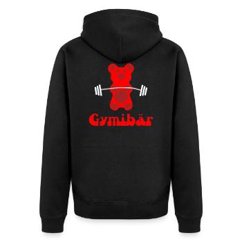Gymibär in Rot optimiert für schwarz. - Unisex Premium Bio Zip Hoodie - Schwarz - Hinten - Nico (187cm)