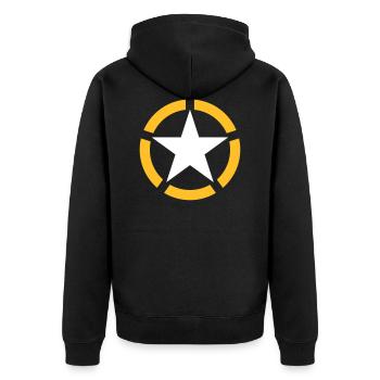 AVM STAR WHITE YELLOW 5 CUT v002 - Unisex Premium Organic Zip Hoodie - black - Back - Nico (187cm)