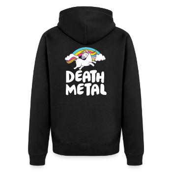 Death Metal Unicorn Rainbow - Unisex Premium Bio Zip Hoodie - Schwarz - Hinten - Nico (187cm)