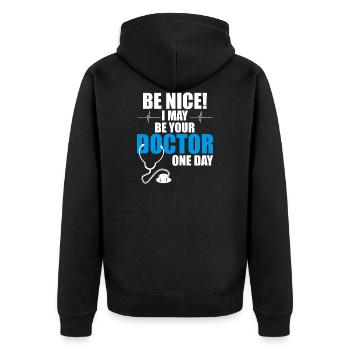 Doktor Arzt lustig witzig Geschenk Weihnachten - Unisex Premium Bio Zip Hoodie - Schwarz - Hinten - Nico (187cm)