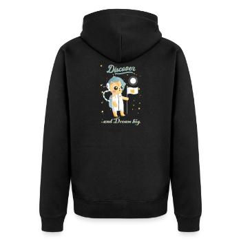 niedliches Astronauten Katzen Design - Unisex Premium Bio Zip Hoodie - Schwarz - Hinten - Nico (187cm)