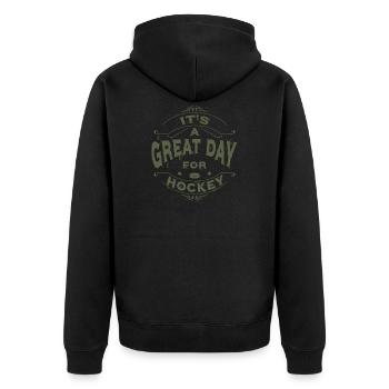 Eishockey - Unisex Premium Bio Zip Hoodie - Schwarz - Hinten - Nico (187cm)