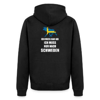 Ich muss nach SCHWEDEN Sverige Elch Geschenk - Unisex Premium Bio Zip Hoodie - Schwarz - Hinten - Nico (187cm)