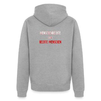 Droits de l’homme | L’idée de cadeau contre les nazis Antifa - Veste à capuche bio Premium Unisexe - gris chiné - Dos - Nico (187cm)