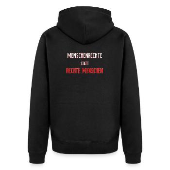 Human rights | Against Nazis Antifa Gift Idea - Unisex Premium Organic Zip Hoodie - black - Back - Nico (187cm)