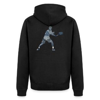 Tennis Motiv mit Doppelbelichtungs Effekt - Unisex Premium Bio Zip Hoodie - Schwarz - Hinten - Nico (187cm)
