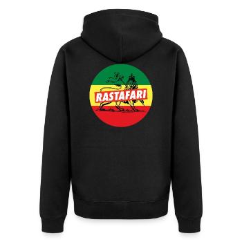 Rastafari - Lion of Judah Reggae Rasta Roots Shirt - Unisex Premium Bio Zip Hoodie - Schwarz - Hinten - Nico (187cm)