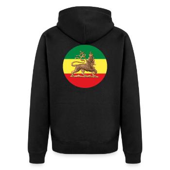 Lion of Judah - Ethiopia Reggae Roots Rastafari - Unisex Premium Bio Zip Hoodie - Schwarz - Hinten - Nico (187cm)