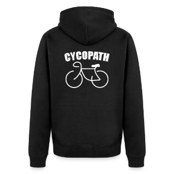 Cycopath Fahrrad Fahrradfahrer lustig witzig - Unisex Premium Bio Zip Hoodie - Schwarz - Hinten - Nico (187cm)