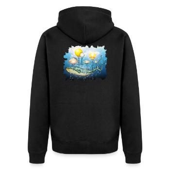 Wal, Fliegender Wal - Unisex Premium Bio Zip Hoodie - Schwarz - Hinten - Nico (187cm)