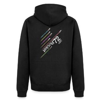 Rocket 72 - Design Rocket 72 Rakete All Shirt - Unisex Premium Bio Zip Hoodie - Schwarz - Hinten - Nico (187cm)