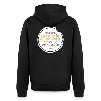 Depression Pizza black-yellow - Unisex Premium Organic Zip Hoodie - black - Back - Nico (187cm)