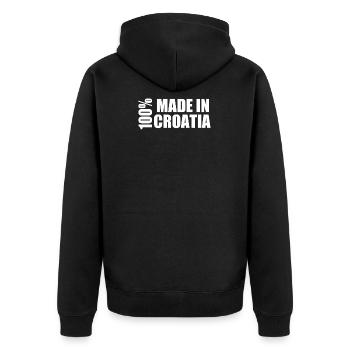 100% MADE IN CROATIA KROATIEN ZAGREB KROATISCH - Unisex Premium Bio Zip Hoodie - Schwarz - Hinten - Nico (187cm)