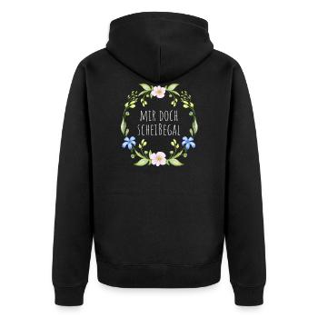 Mir doch scheißegal - Unisex Premium Bio Zip Hoodie - Schwarz - Hinten - Nico (187cm)