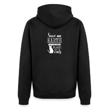 Cat Shirt • Purring Cat • Gift - Unisex Premium Organic Zip Hoodie - black - Back - Nico (187cm)