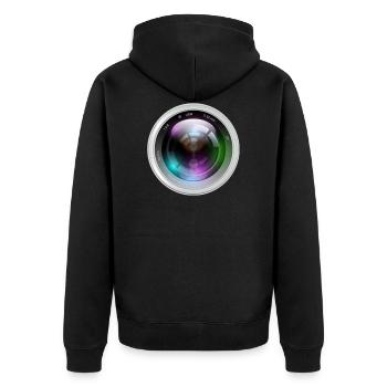 Photo Iris Lens Foto Blende Objektiv - Unisex Premium Bio Zip Hoodie - Schwarz - Hinten - Nico (187cm)