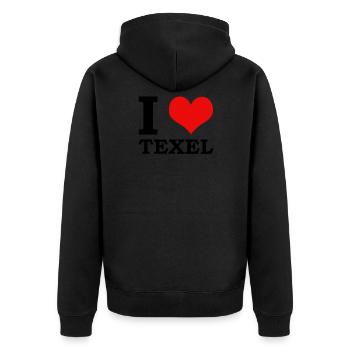 I love Texel Insel Urlaub Niederlande Nordsee - Unisex Premium Bio Zip Hoodie - Schwarz - Hinten - Nico (187cm)