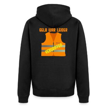 Die gelbe Warnweste war leider aus Gelbe Westen - Unisex Premium Bio Zip Hoodie - Schwarz - Hinten - Nico (187cm)