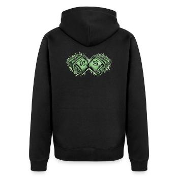 Geld Bündel - Unisex Premium Bio Zip Hoodie - Schwarz - Hinten - Nico (187cm)