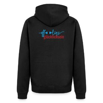 offline glücklichsein - Unisex Premium Bio Zip Hoodie - Schwarz - Hinten - Nico (187cm)