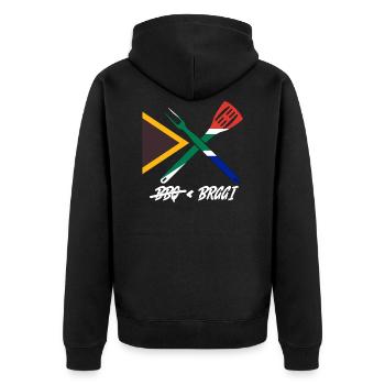 bbq < braai - Unisex Premium Organic Zip Hoodie - black - Back - Nico (187cm)