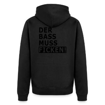 Der Bass muss ficken! - Unisex Premium Bio Zip Hoodie - Schwarz - Hinten - Nico (187cm)