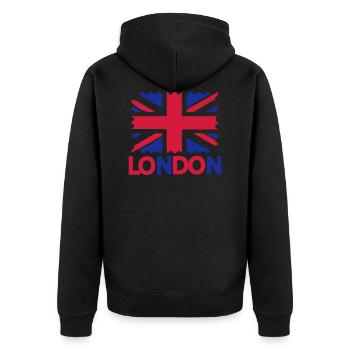 LONDON Text UK Flag - Unisex Premium Bio Zip Hoodie - Schwarz - Hinten - Nico (187cm)