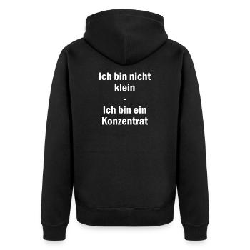 Witz Klein Geschenk Flachwitz Liliputaner Groß - Unisex Premium Bio Zip Hoodie - Schwarz - Hinten - Nico (187cm)