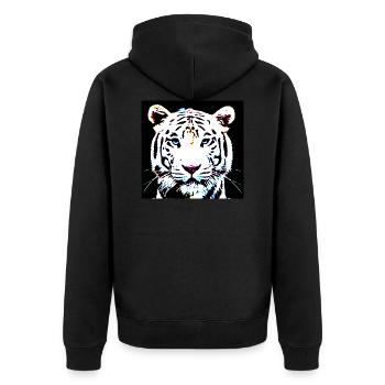 Weißer Tiger - Unisex Premium Bio Zip Hoodie - Schwarz - Hinten - Nico (187cm)