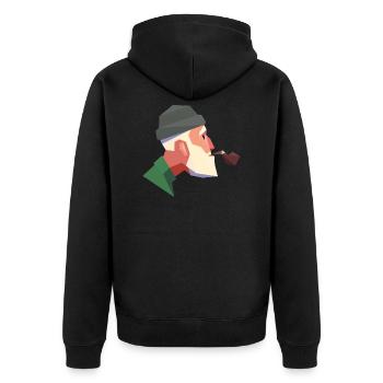 Mann mit Pfeife - Unisex Premium Bio Zip Hoodie - Schwarz - Hinten - Nico (187cm)