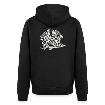 QUEEN white logo - Unisex Premium Organic Zip Hoodie - black - Back - Nico (187cm)