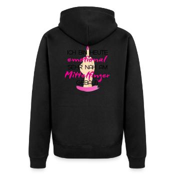 emotional am Mittelfinger Shirt Geschenk - Unisex Premium Bio Zip Hoodie - Schwarz - Hinten - Nico (187cm)