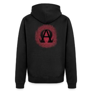 ALPHA UND OMEGA, GRIECHISCHES SYMBOL TYPOGRAPHIE - Unisex Premium Bio Zip Hoodie - Schwarz - Hinten - Nico (187cm)