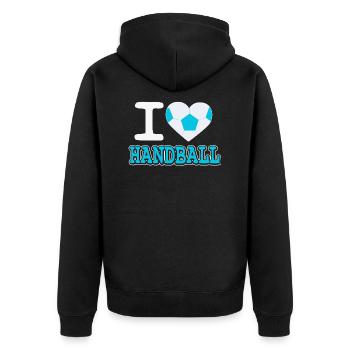 I love handball - Unisex Premium Organic Zip Hoodie - black - Back - Nico (187cm)