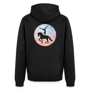 Voltigieren Pferdesport Voltigier Shirts - Unisex Premium Bio Zip Hoodie - Schwarz - Hinten - Nico (187cm)