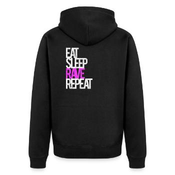 Rave Raver Techno Musik Eat Sleep Rave Repeat - Unisex Premium Bio Zip Hoodie - Schwarz - Hinten - Nico (187cm)