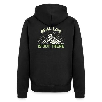 Outdoors Out There Outdoor Adventure - Unisex Premium Organic Zip Hoodie - black - Back - Nico (187cm)