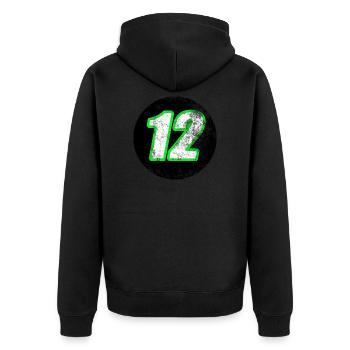 Ausgewaschene Wagennummer 12 T-Shirt - Unisex Premium Bio Zip Hoodie - Schwarz - Hinten - Nico (187cm)