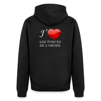 Ich liebe die Polizei. - Unisex Premium Bio Zip Hoodie - Schwarz - Hinten - Nico (187cm)