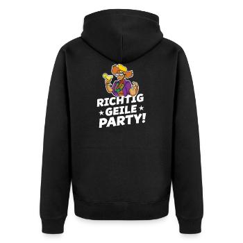 richtig geile party - Unisex Premium Bio Zip Hoodie - Schwarz - Hinten - Nico (187cm)