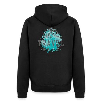 Reise Kompass - Unisex Premium Bio Zip Hoodie - Schwarz - Hinten - Nico (187cm)