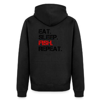 Fischer Angeln Angler Spruch Fisch - Unisex Premium Bio Zip Hoodie - Schwarz - Hinten - Nico (187cm)