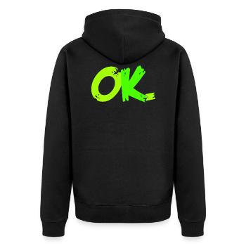 ok neon - Unisex Premium Organic Zip Hoodie - black - Back - Nico (187cm)